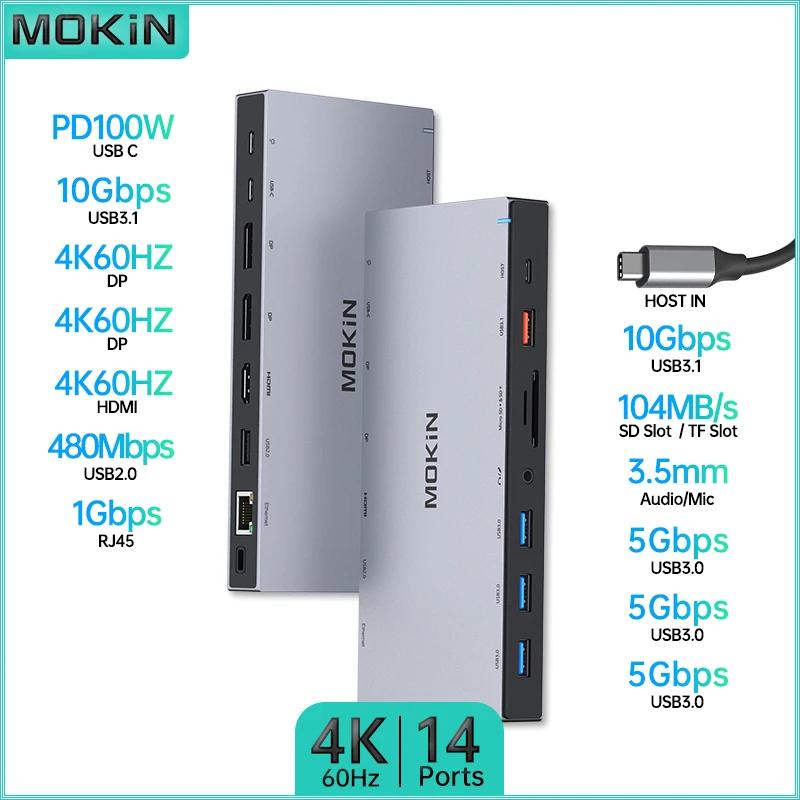MacBook Air/Pro, Thunderbolt ƮϿ MOKiN 14 in 1 ŷ ̼ - USB3.0, Type-C 3.1, HDMI 4K60Hz, PD 100W, SD, RJ45 1Gbps